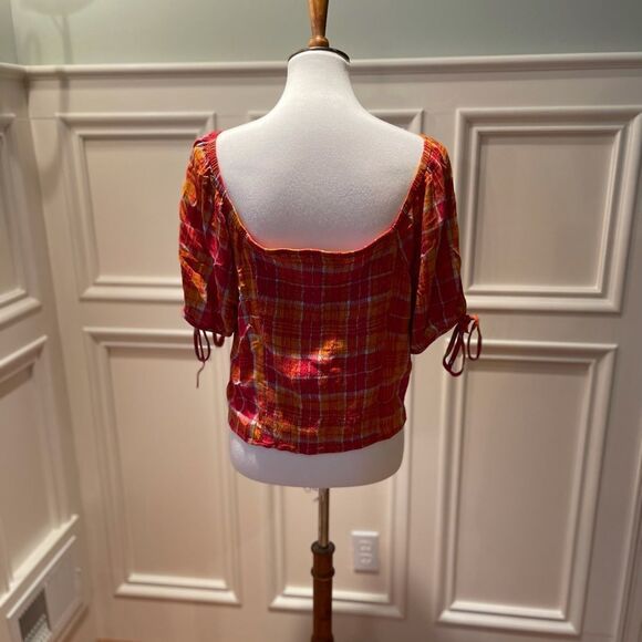 Arizona Jean Co plaid Smocked Crop Top large xl - Picture 4 of 11
